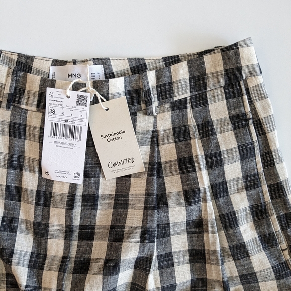 NWT Mango Emily Check Linen Blend Shorts - size 6 / 38 / Medium - Picture 5 of 8